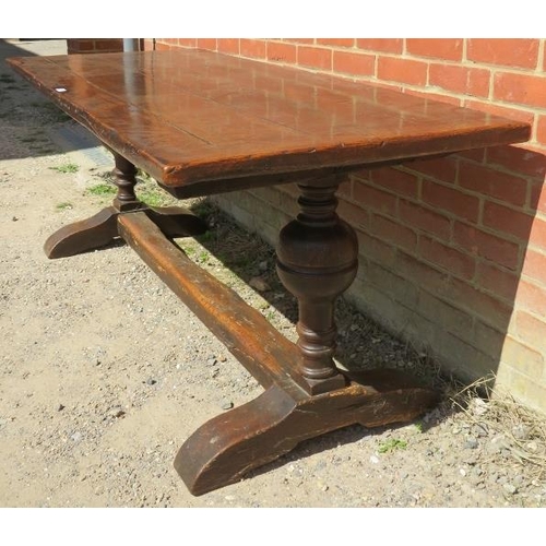 718 - A 17th century and later oak refectory table of good colour, on turned cup and cover supports with s... 