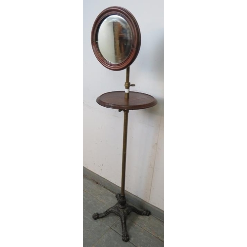 763 - A Victorian mahogany and brass Gentleman’s shaving stand, the height-adjustable circular mirror abov... 