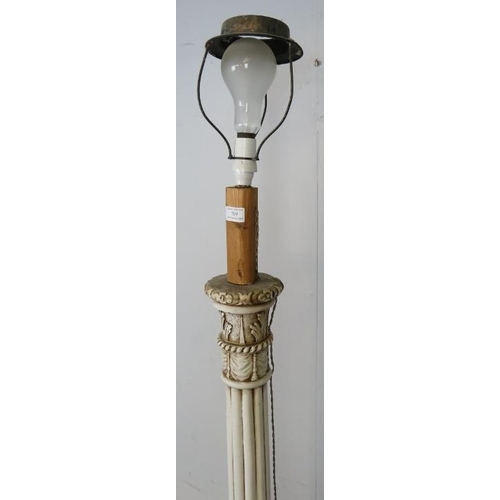 769 - An ornate vintage standard lamp in the Florentine taste painted white, the fluted column on acanthus... 