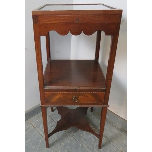 796 - A Georgian mahogany two-tier bijouterie table, with parquetry inlay, the lower tier housing one long... 