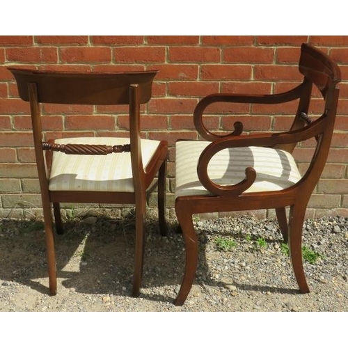 802 - A set of 10 (8+2) mahogany rope back dining chairs in the Regency taste, with drop in seat pads in c... 