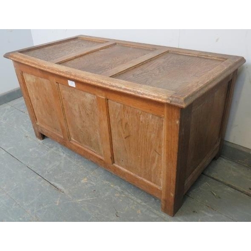 804 - A vintage limed oak panelled coffer of small proportions, on stile supports. 
H46 W91 D46
Condition ... 