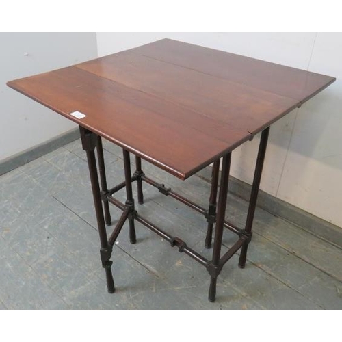 830 - An Edwardian mahogany Pembroke table, on spider legs with stretchers. 
H69 W68 D25-69
Condition repo... 