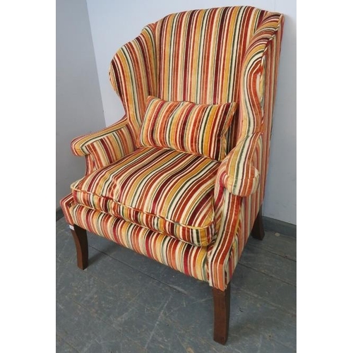 842 - A contemporary Georgian style wingback armchair by Sarah Brown Interiors of London, upholstered in c... 