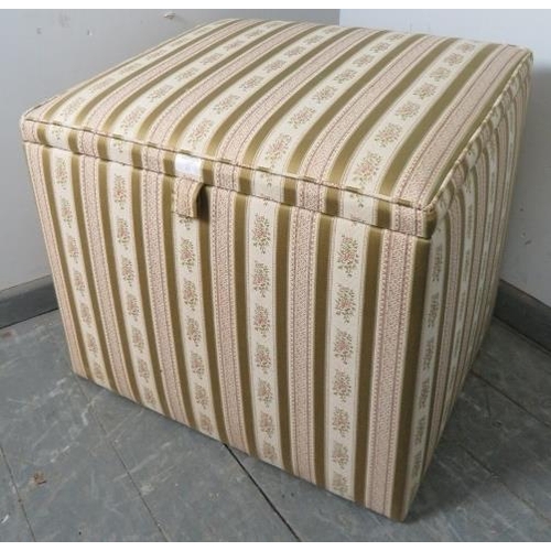 860 - A vintage ottoman, upholstered in a 19th century style green and cream striped material.
H50cm W62cm... 