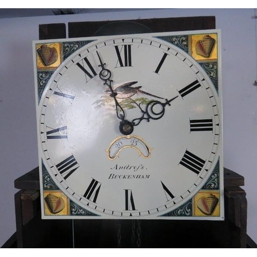 874 - An 18th century oak-cased 30-hour striking longcase clock by Andrews of Buckenham, the painted dial ... 