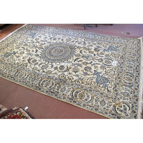 921 - A good Persian fine Nain carpet central round motif blue on cream ground. In very good condition. 31... 