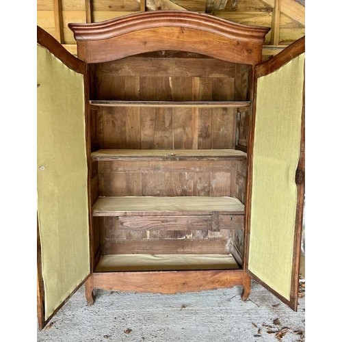 713 - An 18th century French fruitwood armoire of good colour, with polished brass hinges and lock escutch... 