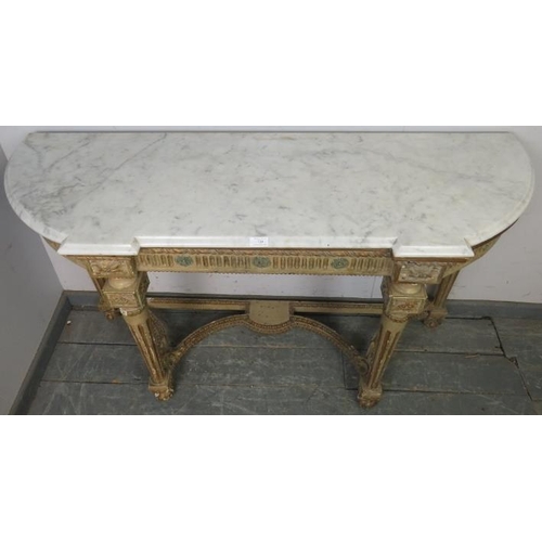 720 - A 19th century Italian marble topped console table, the ornately moulded gesso base painted beige wi... 