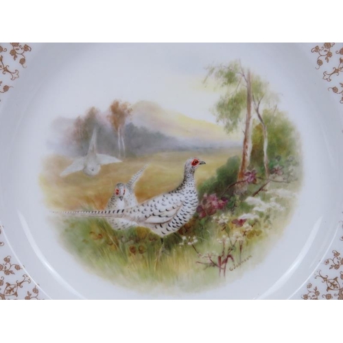 102 - A set of six Royal Worcester porcelain game bird plates decorated by George Johnson, dated 1901. Eac... 