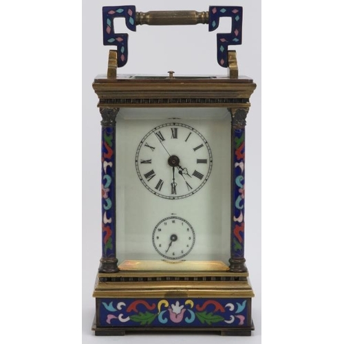 108 - A cloisonné enamelled gilt metal repeater carriage clock, late 19th/early 20th century. With a white... 