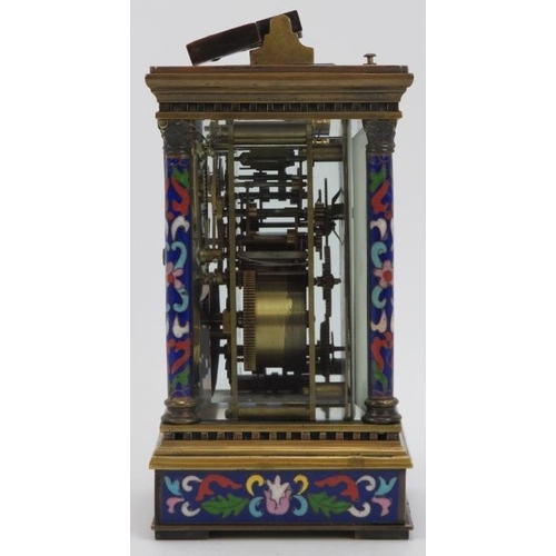 108 - A cloisonné enamelled gilt metal repeater carriage clock, late 19th/early 20th century. With a white... 