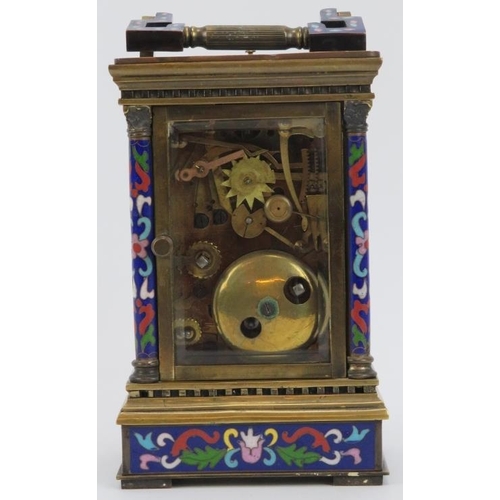 108 - A cloisonné enamelled gilt metal repeater carriage clock, late 19th/early 20th century. With a white... 