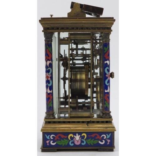 108 - A cloisonné enamelled gilt metal repeater carriage clock, late 19th/early 20th century. With a white... 