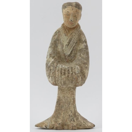 11 - An ancient Chinese painted earthenware pottery figure of a female court attendant, Han dynasty (206 ... 