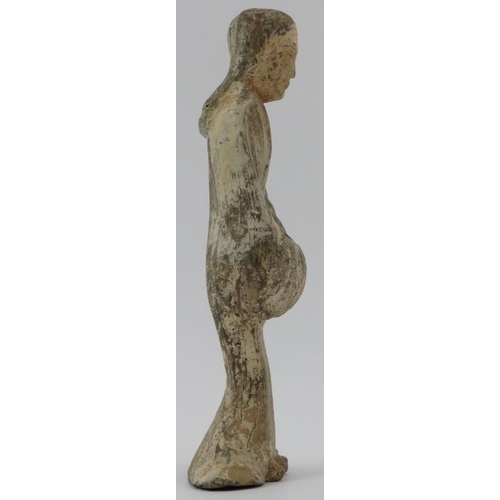 11 - An ancient Chinese painted earthenware pottery figure of a female court attendant, Han dynasty (206 ... 