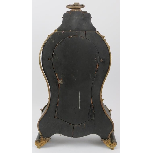 115 - A large French gilt metal mounted and ebonised wood mantle clock, 19th century. With enamelled Roman... 