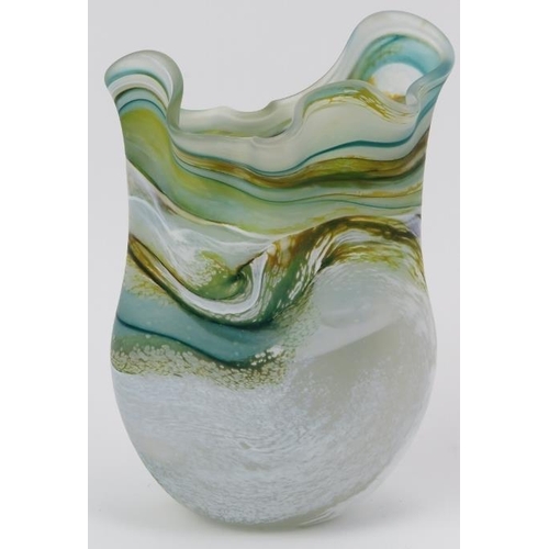 118 - A ‘Wild Green Cornish Seas’ studio glass vase by Lesley Ann Clarke, signed and dated 2003. 20.2 cm h... 