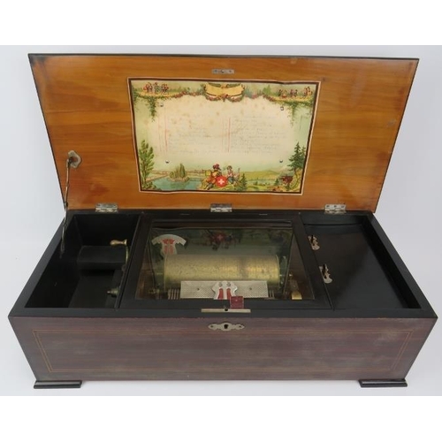 123 - A Swiss mechanical music box, 19th century. Plays 20 airs. The case with parquetry inlaid decoration... 