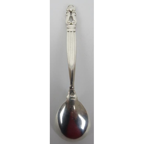 130 - A Georg Jensen Danish sterling silver ‘Acorn’ pattern preserve jam spoon. Mark of Georg Jensen with ... 