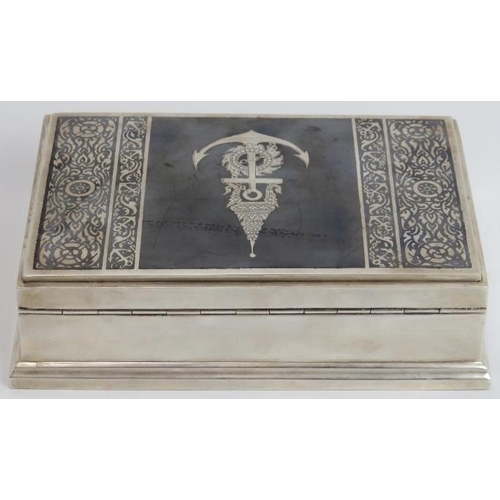 149 - Maritime: A Siam niello decorated silver cigarette box presented to the British Royal Navy’s HMS Ven... 