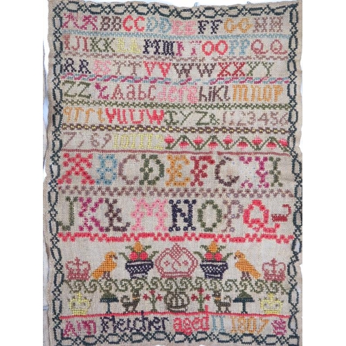 156 - Four Georgian and Victorian period embroidered needlework samplers, 19th century. Dates include 1807... 