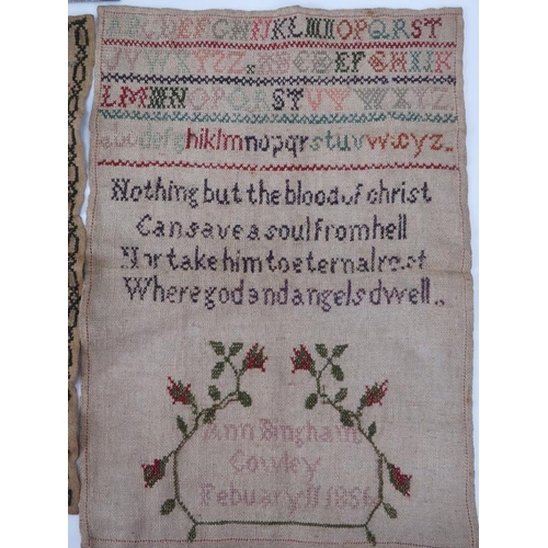 156 - Four Georgian and Victorian period embroidered needlework samplers, 19th century. Dates include 1807... 