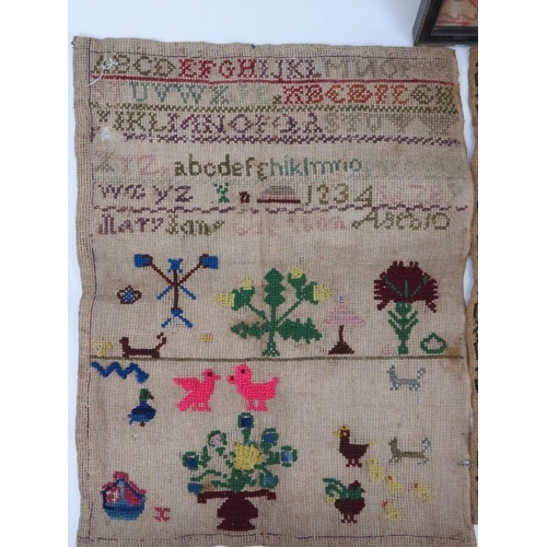 156 - Four Georgian and Victorian period embroidered needlework samplers, 19th century. Dates include 1807... 