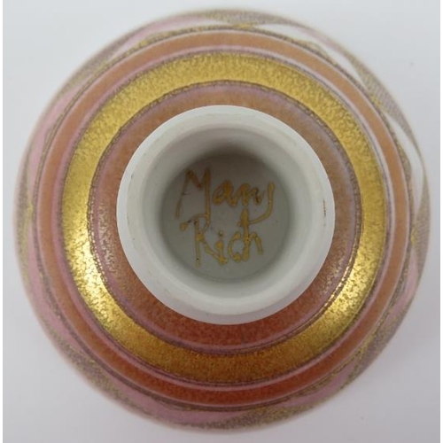 16 - A gilt porcelain studio pottery footed bowl by Mary Rich (born 1940). Decorated with concentric geom... 