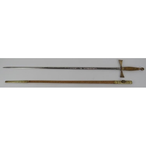 17 - A Masons ceremonial gilt brass and steel bladed dress sword, late 19th/early 20th century. With a wi... 