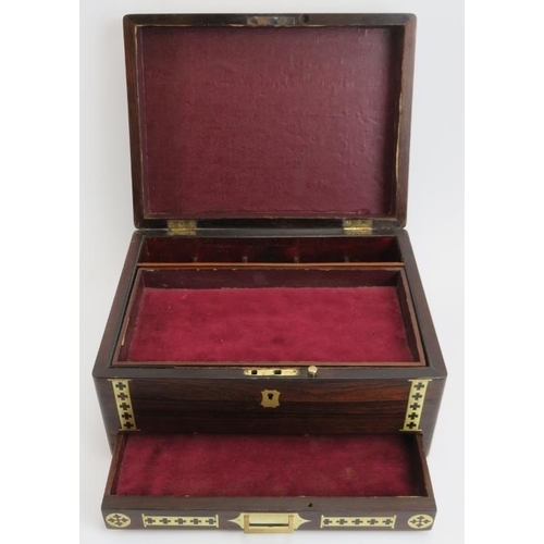 176 - A Regency brass inland rosewood ladies toilette jewellery box decorated in the manner of George Bull... 