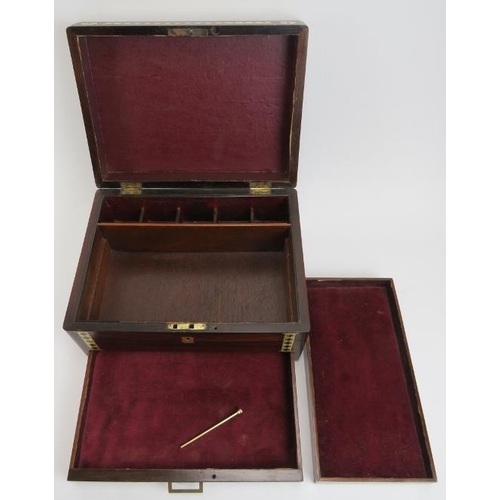 176 - A Regency brass inland rosewood ladies toilette jewellery box decorated in the manner of George Bull... 