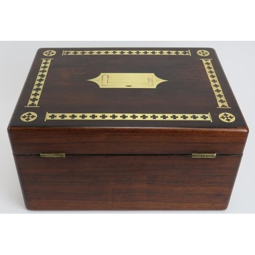 176 - A Regency brass inland rosewood ladies toilette jewellery box decorated in the manner of George Bull... 