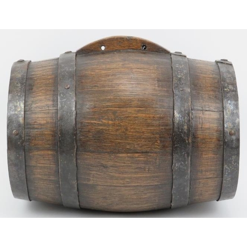 25 - A coopered oak brandy barrel, 19th century. Punched initials EH to both ends. 26.2 cm width. 
Condit... 