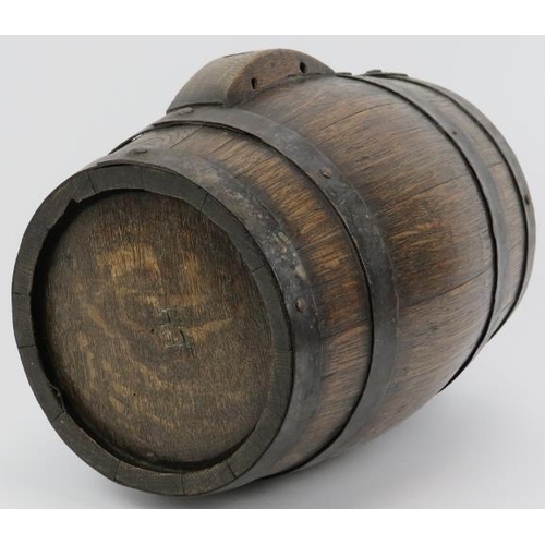 25 - A coopered oak brandy barrel, 19th century. Punched initials EH to both ends. 26.2 cm width. 
Condit... 