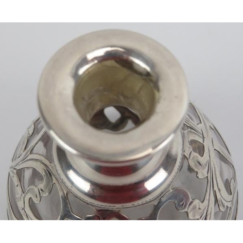 28 - An American Art Nouveau silver overlay glass perfume bottle with stopper, circa 1900. Mark of Alvin ... 