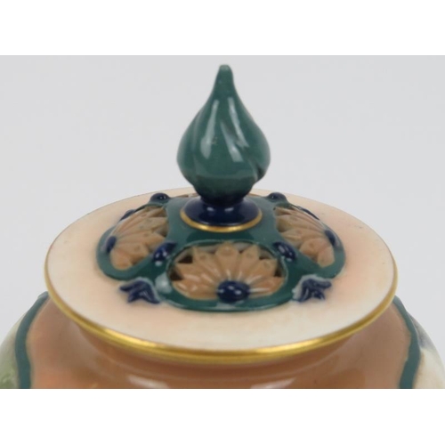 3 - A Royal Worcester Hadley Ware pot pourri vase and cover, Edwardian, circa 1905. Of globular form wit... 