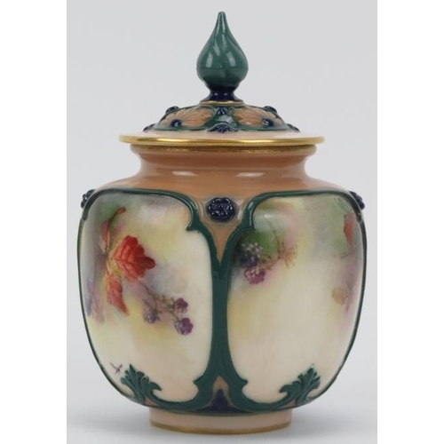 3 - A Royal Worcester Hadley Ware pot pourri vase and cover, Edwardian, circa 1905. Of globular form wit... 