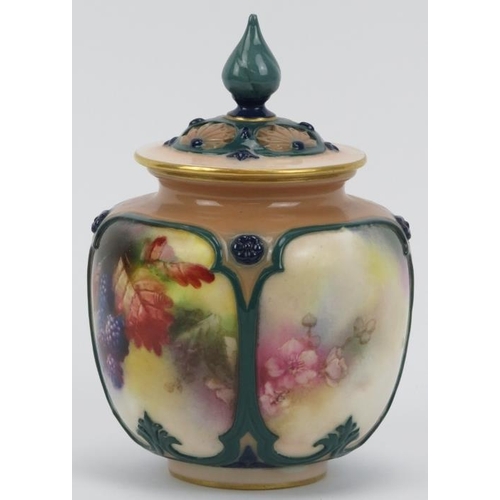 3 - A Royal Worcester Hadley Ware pot pourri vase and cover, Edwardian, circa 1905. Of globular form wit... 