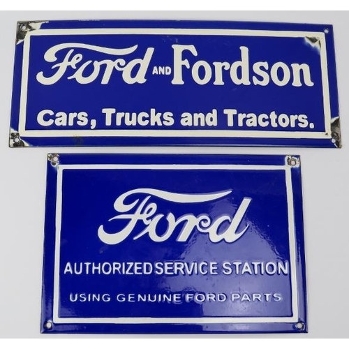 35 - Car Memorabilia: Two vintage Ford motorcar blue and white enamelled metal advertising signs. Inscrib... 