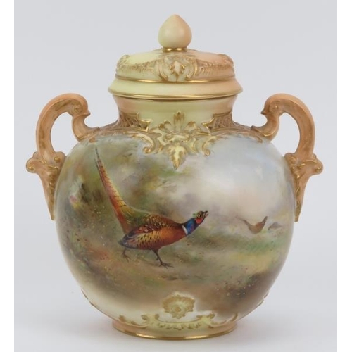 4 - A Royal Worcester pot pourri twin handled vase and cover painted by James Stinton, Edwardian, circa ... 