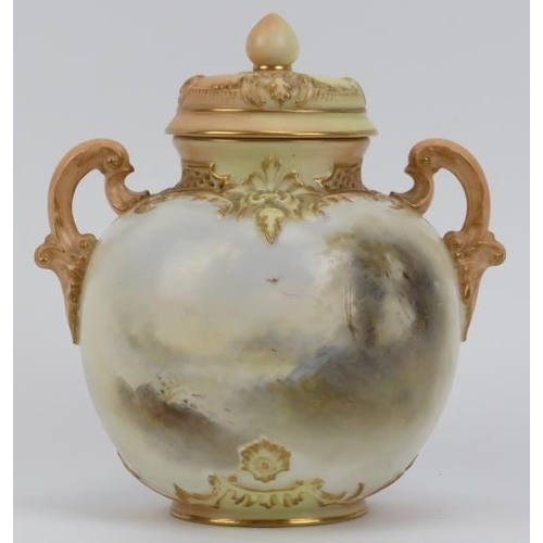 4 - A Royal Worcester pot pourri twin handled vase and cover painted by James Stinton, Edwardian, circa ... 