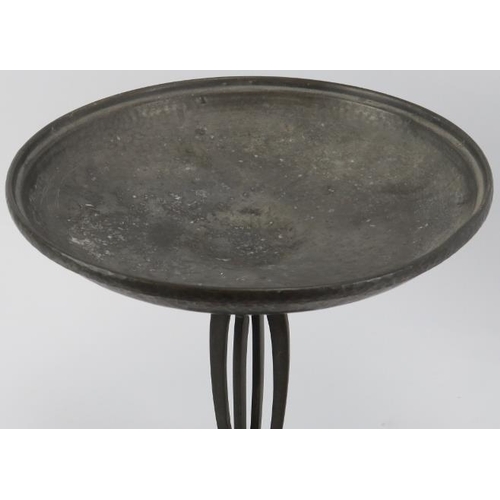 41 - An Arts & Crafts spot hammered pewter tazza. Marked ‘Hutton Sheffield  - English Pewter’. 24 cm heig... 