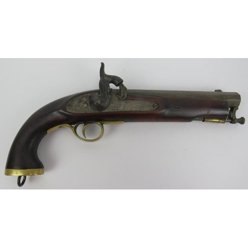 53 - An English East India Company cavalry percussion cap steel barrelled pistol, 19th century. Struck wi... 