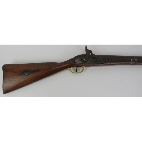 54 - A percussion cap rifle, 19th century. Probably an Enfield rifle. With brass guard and mounts, the ca... 