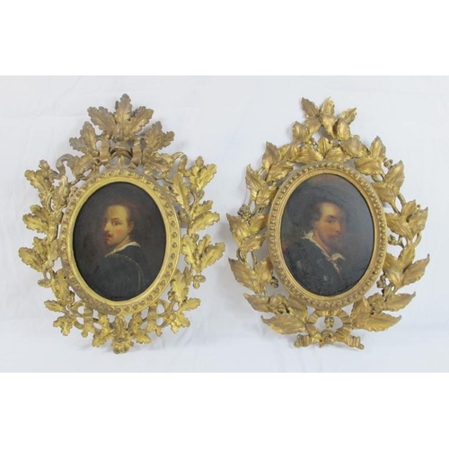 564 - Continental School (19th Century) - pair of portraits of male figures, oils on board, oval, 20cm x 1... 