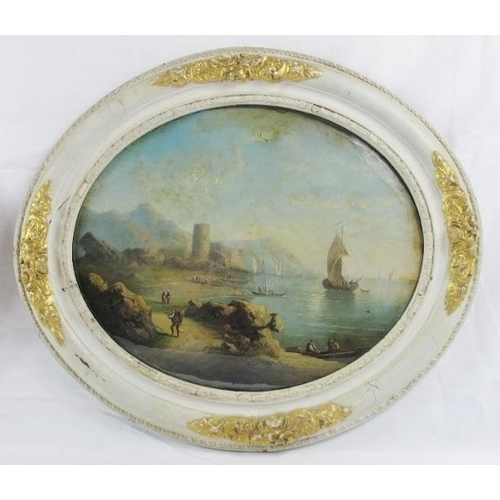 568 - Continental School (19th Century) - a pair of reverse glass paintings depicting a river landscape an... 