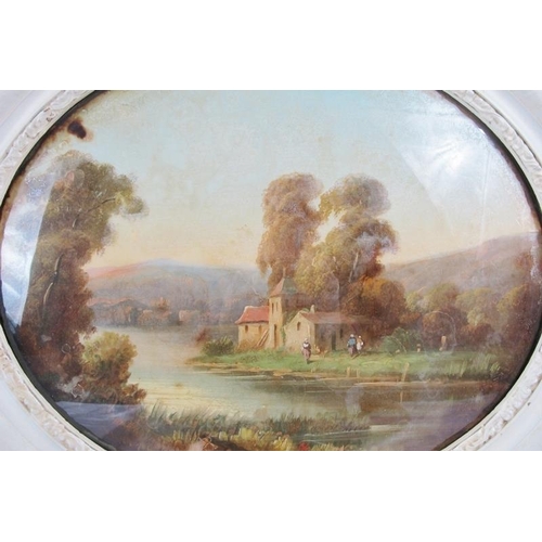 568 - Continental School (19th Century) - a pair of reverse glass paintings depicting a river landscape an... 