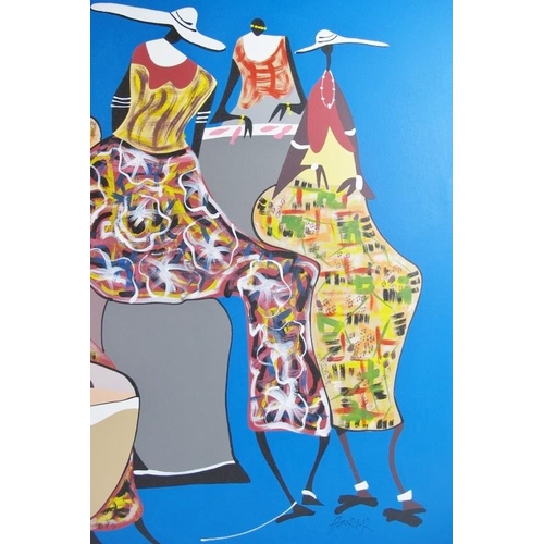 578 - Kofi Agorsor (Ghana, b. 1970) - 'Market Women', acrylic on canvas, signed, 2001, inscribed verso, 10... 