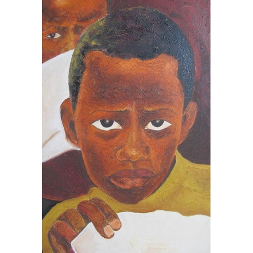 582 - Christopher Odunkwe (Lagos, b. 1974) - 'Feeding the Hungry', oil on canvas, signed, dated 1999, 87cm... 